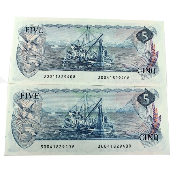 BC-53a 1979 $5 Consecutive Lawson-Bouey SN:30041829408-"09. 2pcs.