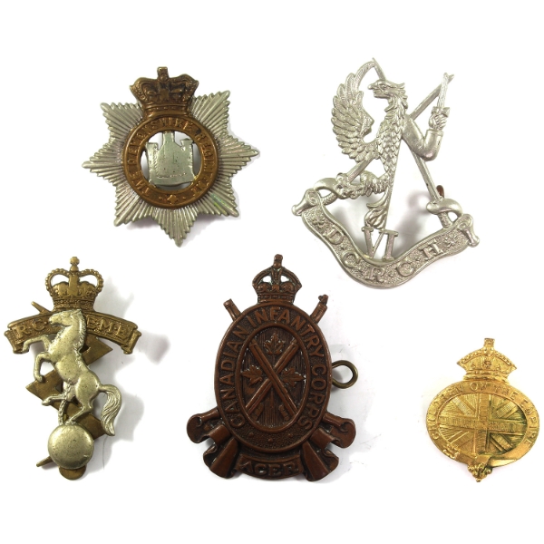Group Lot of 5x Assorted British & Canadian Military Cap Badges. 5pcs