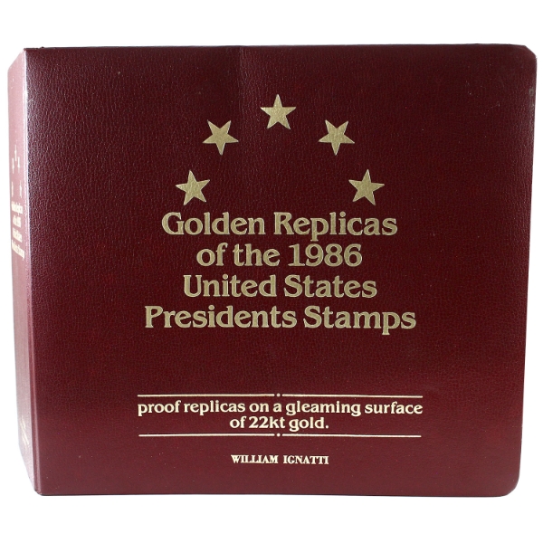 Golden Replicas of the 1986 US Presidents Stamps 22K Gold First Day of Issue. 
