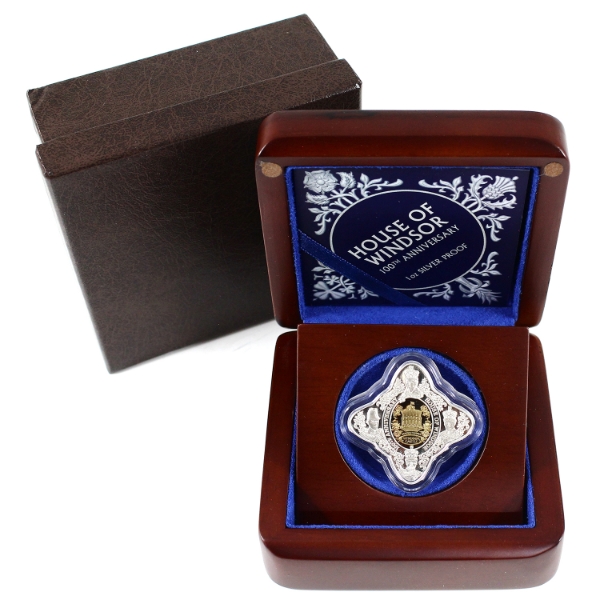 Tokelau 2017 $1 House of Windsor 100th Anniversary 1oz Shaped Gilded Fine Silver Proof Coin