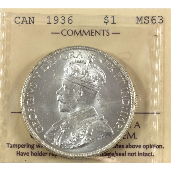 Silver $1 1936 ICCS MS63