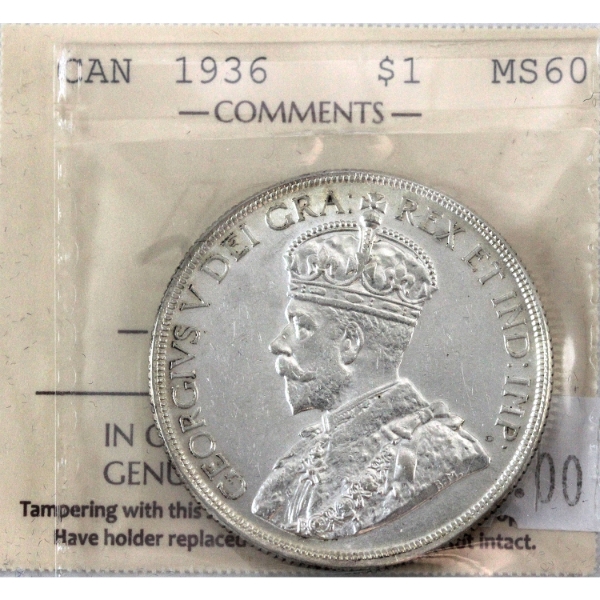 Silver $1 1936 ICCS MS60