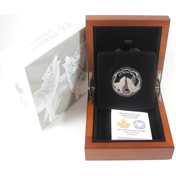 2017 $20 Master of the Land: Timber Wolf 26.51g .9999 Fine Silver Coin (Tax Exempt)