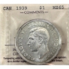 Silver $1 1939 ICCS MS65
