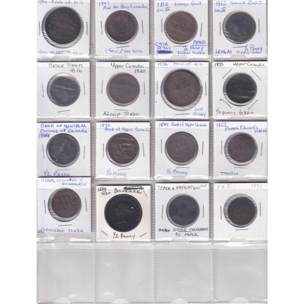 Bulk Lot of Mixed Bank Tokens 1807-1871. 16pcs.