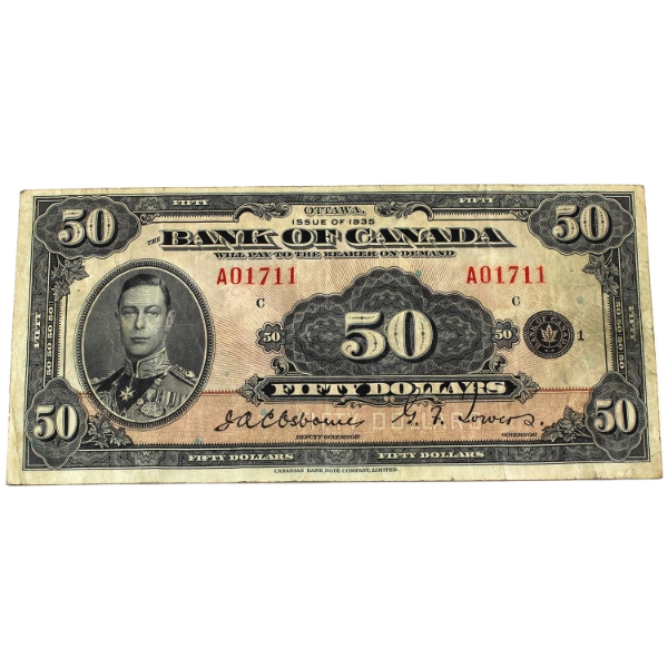 BC-13 1935 $50 F12 Osborne-Towers SN: A01711