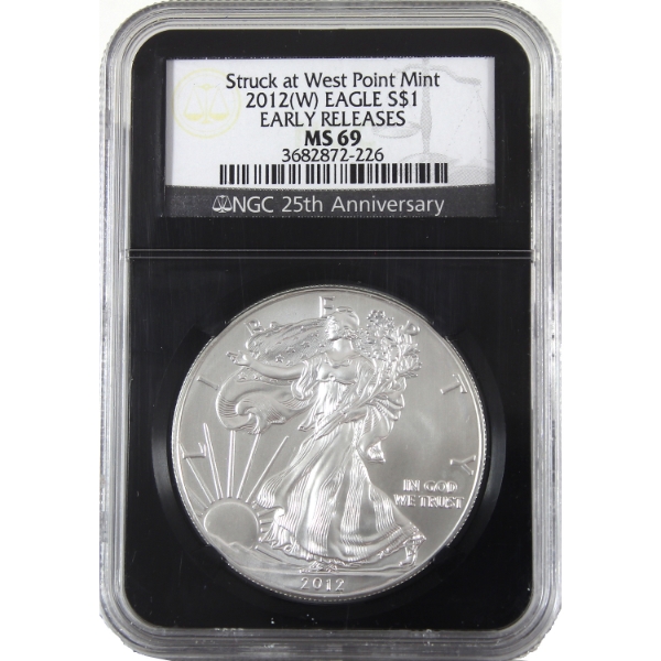 USA Silver 2012W $1 Silver Eagle Early Releases Struck at West Point Mint NGC MS69 (Tax Exempt)
