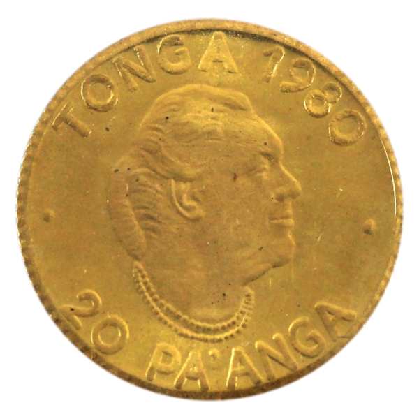 Tonga 1980 Gold 20 Pa'anga Rural Women's Advancement-FAO Design w/ Holder & COA