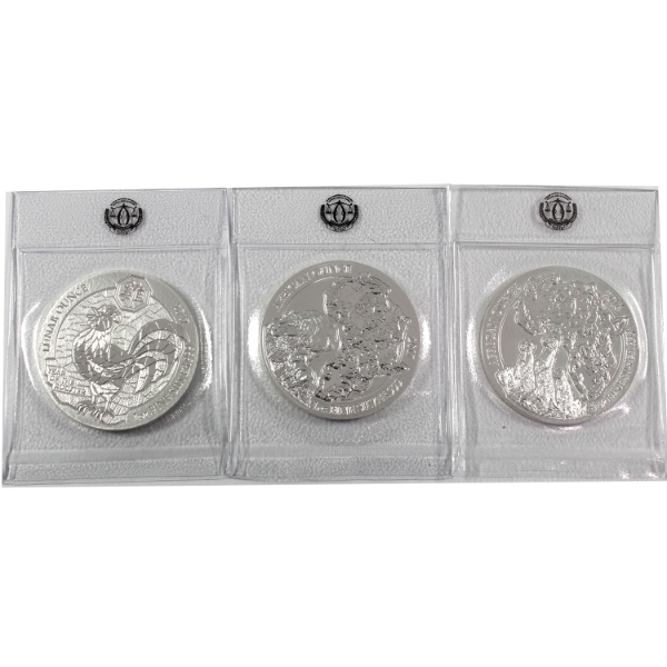 3x 1oz Rwanda 50 RWF 2016 Meerkat, 2017 Hippo & Year of the Rooster .999 Fine Silver Coins