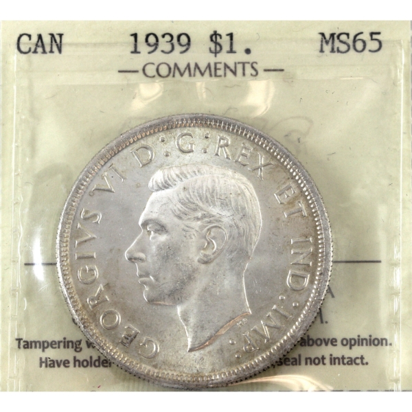 Silver $1 1939 ICCS MS65