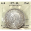 Image 1 : Silver $1 1939 ICCS MS65