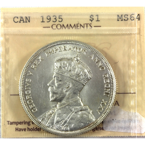 Silver $1 1935 ICCS MS64
