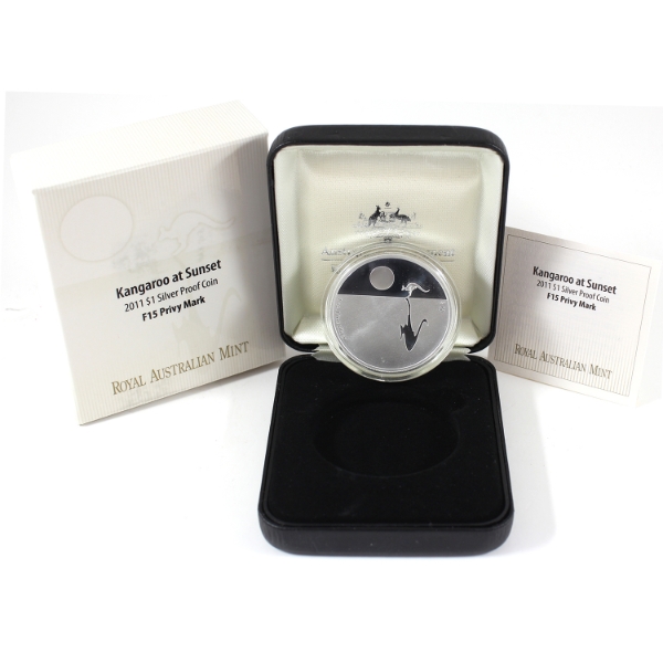 Australia Silver 2011 $1 Kangaroo at Sunset .999 Fine Silver Coin w/ F15 Privy (Tax Exempt)