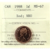 Image 1 : 1-cent 1988 ICCS MS67 Red, NBU