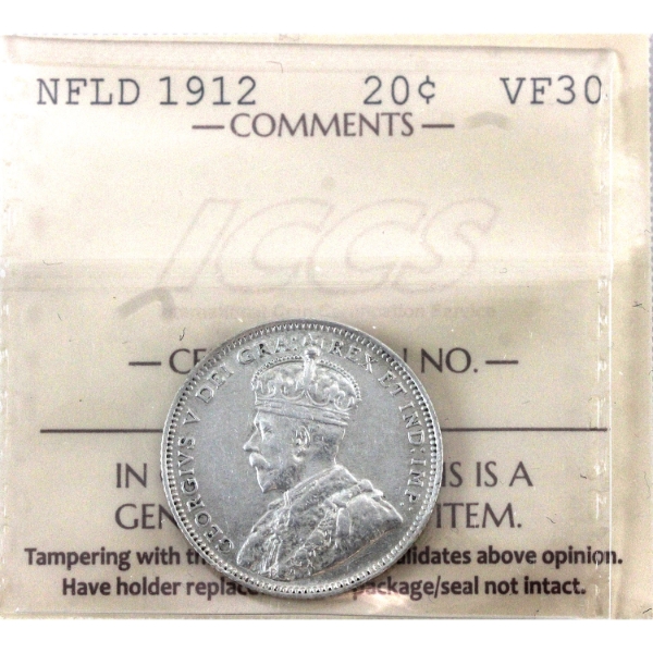 Newfoundland 20-cent 1912 ICCS VF30