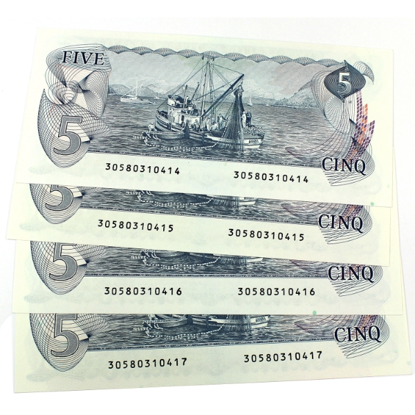 BC-53b 1979 $5 Consecutive Crow-Bouey SN:30580310414-"17. 4pcs.