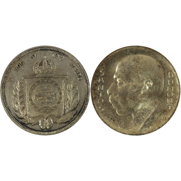 Brazil Silver 1860 500 Reis EF & 1936 5000 Reis UNC. 2pcs.
