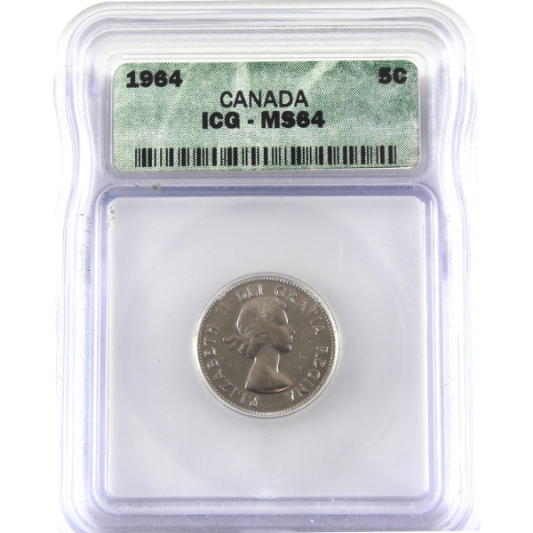 5-cent 1964 Extra Waterline ICG MS64