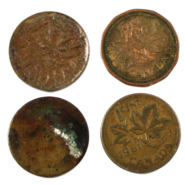 ERROR 1-cent 1961-1985 Split Planchet. 4pcs.