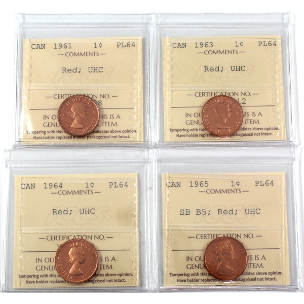1-cent 1961-1965 ICCS PL64 Red; UHC. 4pcs.