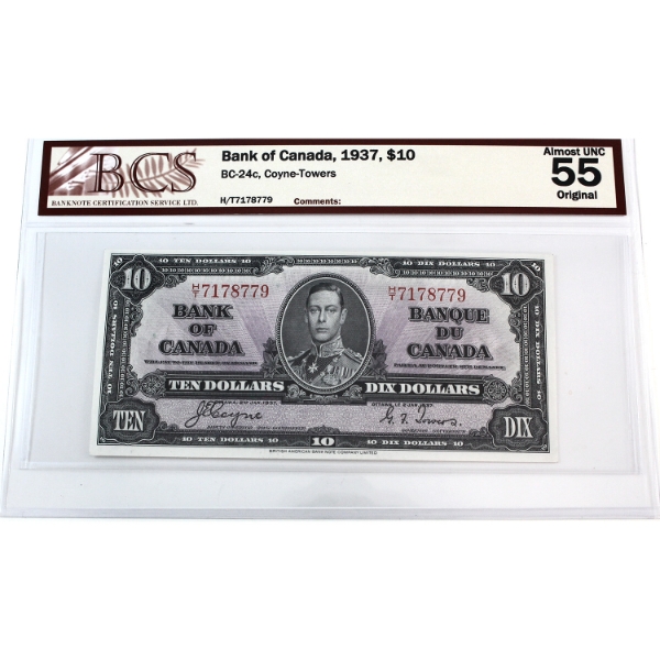 BC-24c 1937 $10 BCS AU55 Original Coyne-Towers SN:H/T7178779
