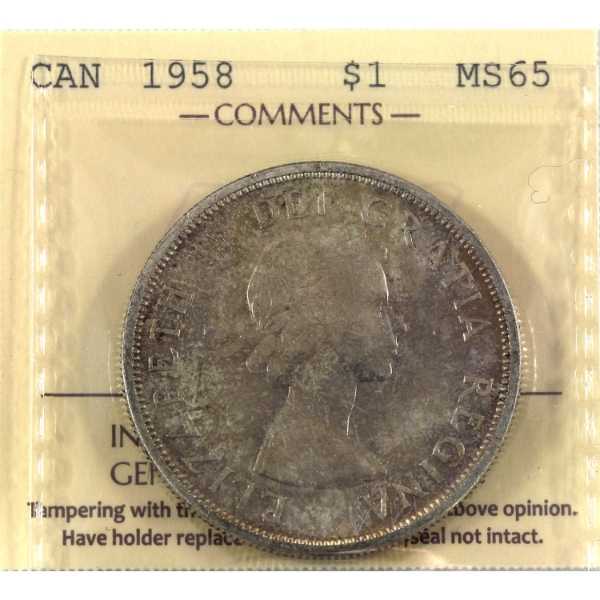 Silver $1 1958 ICCS MS65