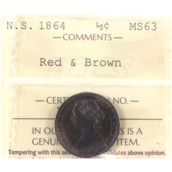 Nova Scotia 1/2-cent 1864 ICCS MS63 RD & BN