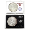 Image 1 : USA Silver 1986 & 1990 Silver Eagle Fine Silver Coins in Plastic Holders. 2pcs. (Tax Exempt)