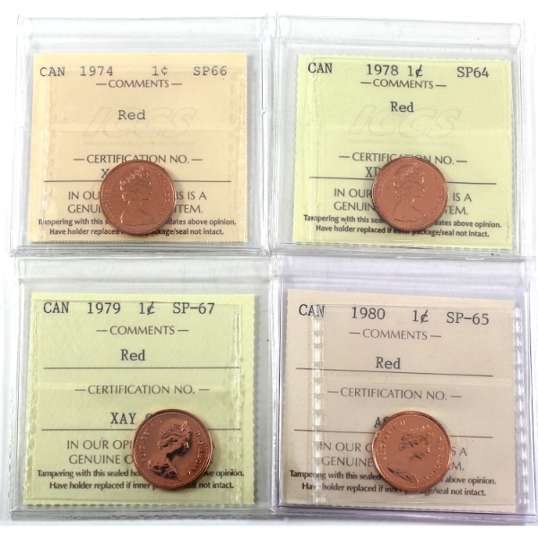 1-cent 1974-1980 ICCS SP64 to SP67 Red. 4pcs.