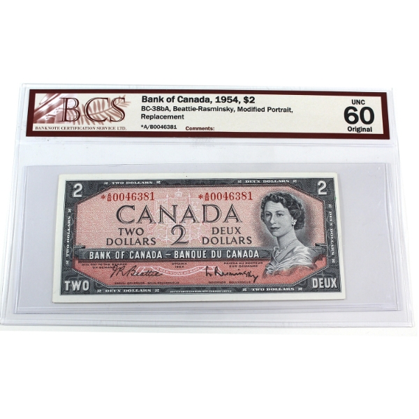 BC-38bA 1954 $2 Modified Portrait *A/B Replacement BCS UNC60 Original Beattie-Raminsky 
