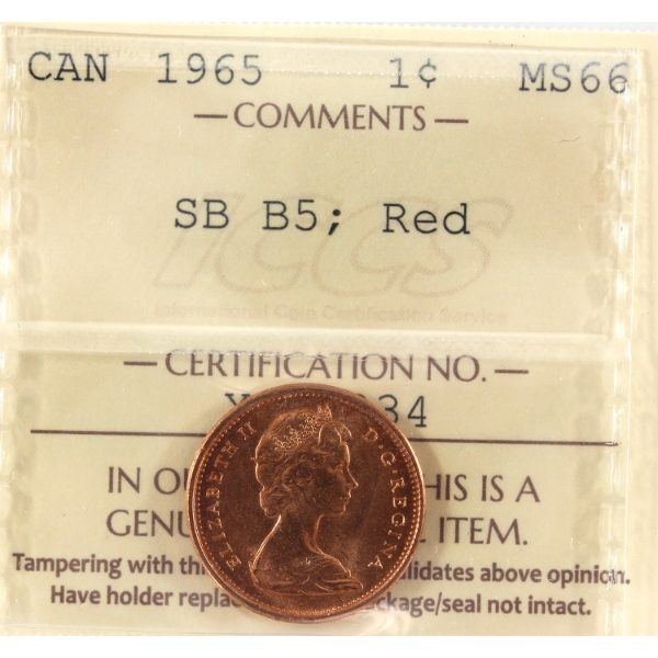 1-cent 1965 SB B5 ICCS MS66 Red