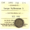 Image 1 : 10-cent 1892 Large 9, Obverse 5 ICCS G4