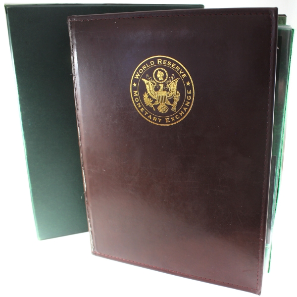 World Reserve Monetary Exchange Binder w/ USA $1, $2, $5, $10 & $20 Uncut Sheets of 2 Banknotes Each
