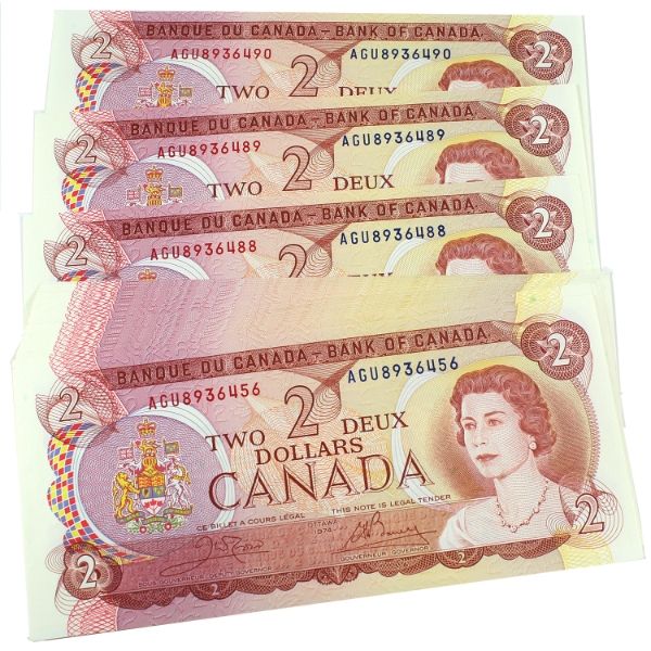 35x BC-47b 1974 $2 Consecutive Crow-Bouey SN: AGU8936456-"90. 35pcs.