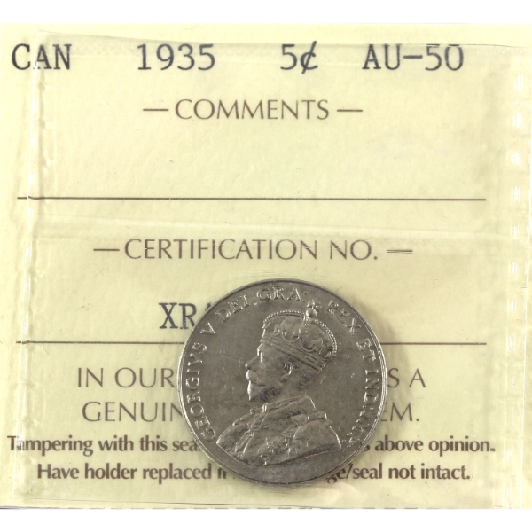 5-cent 1935 ICCS AU50