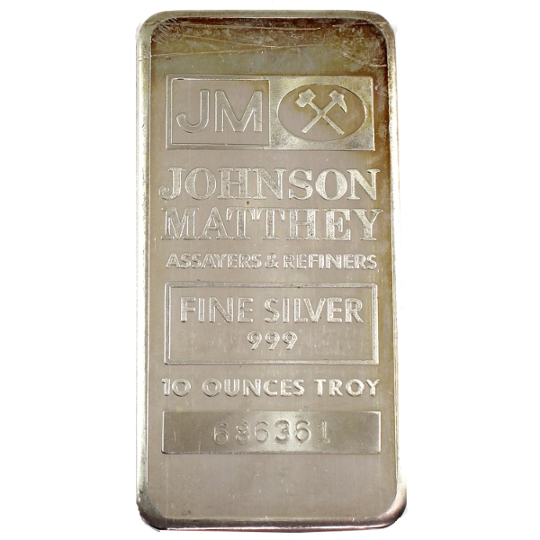 10oz JM Johnson Matthey .999 Fine Silver Bar (Tax Exempt)