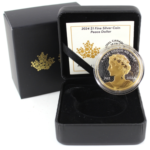 2024 $1 Peace Dollar 1oz .9999 Fine Silver w/ Selective Yellow Gold Plating (Tax Exempt)