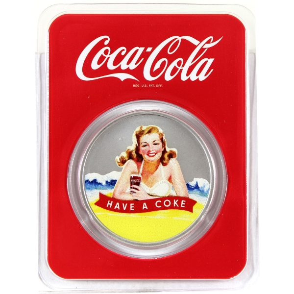 1oz Coca-Cola® Bathing Beauties: Blonde .999 Fine Silver in Card (Tax Exempt)