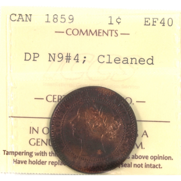 1-cent 1859 DP N9 #4 ICCS EF40 (Cleaned)