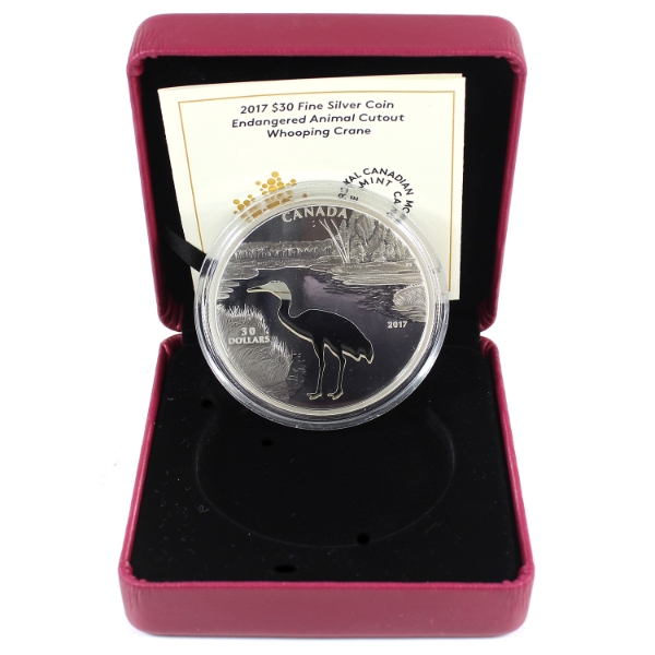 2017 $30 Endangered Animal Cut-out - Whooping Crane 56.3g .9999 Fine Silver Coin (Tax Exempt)