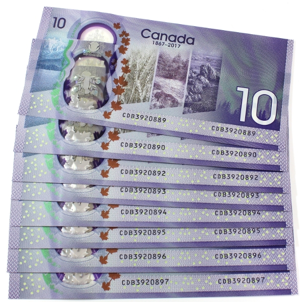 BC-75 2017 $10 Consecutive Wilkins-Poloz SN:CDB3920889-"97. 9pcs.