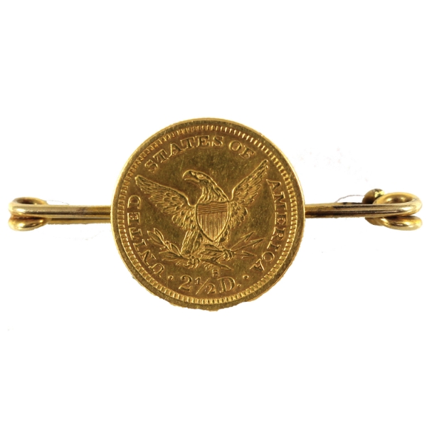 USA Gold 1879 Quarter Eagle Brooch Pin