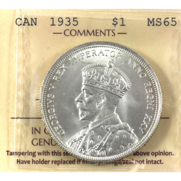 Silver $1 1935 Dbl XXV ICCS MS65