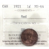 Image 1 : 1-cent 1921 ICCS MS64 Red 