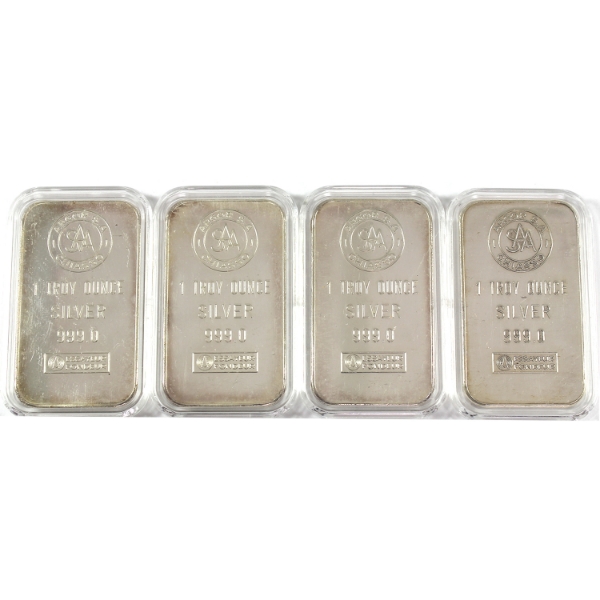 4x 1oz Argor SA Chiasso Vintage .999 Silver Bars, SNs Absent as Issued. 4pcs. (Tax Exempt)