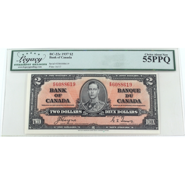 BC-22c 1937 $2 Legacy Choice AU55 PPQ Coyne-Towers SN: E/R6088619