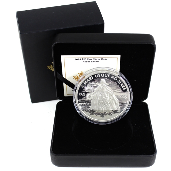 2025 $50 Peace Dollar 5oz .9999 Fine Silver Coin (Tax Exempt)
