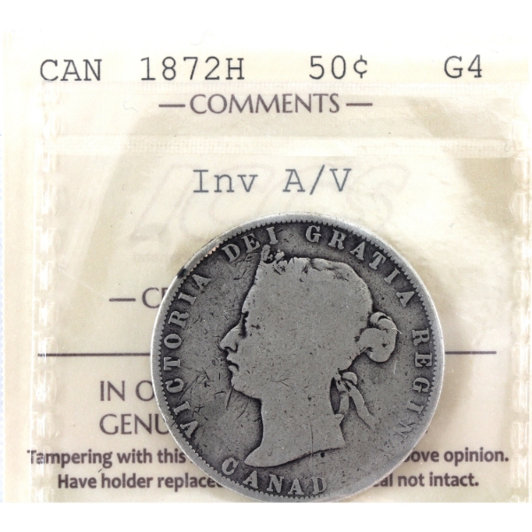 50-cent 1872H Inverted A/V ICCS G4 *Scarce Variety!*