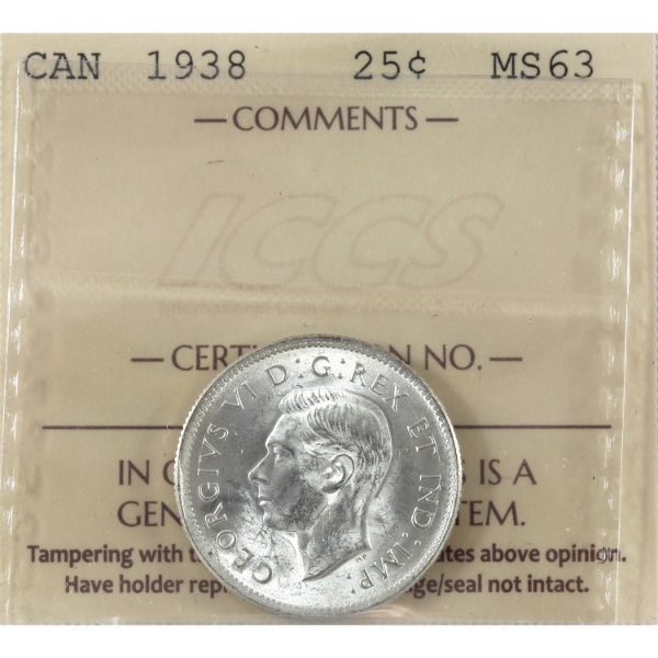 25-cent 1938 ICCS MS63