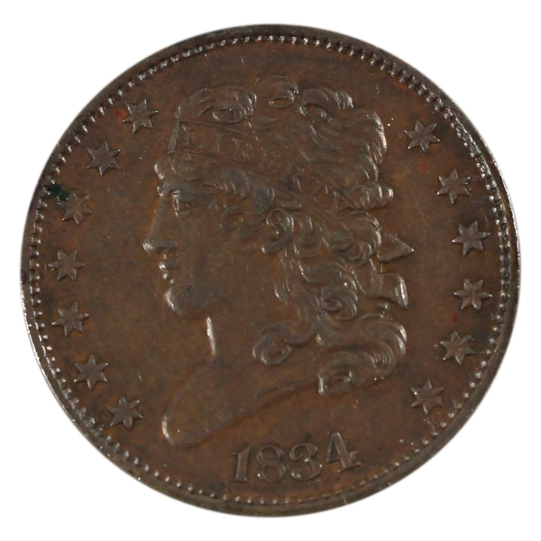 USA 1834 Liberty Head Half Cent AU-UNC